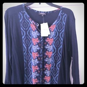 New Lucky Brand Printed Button Front Top